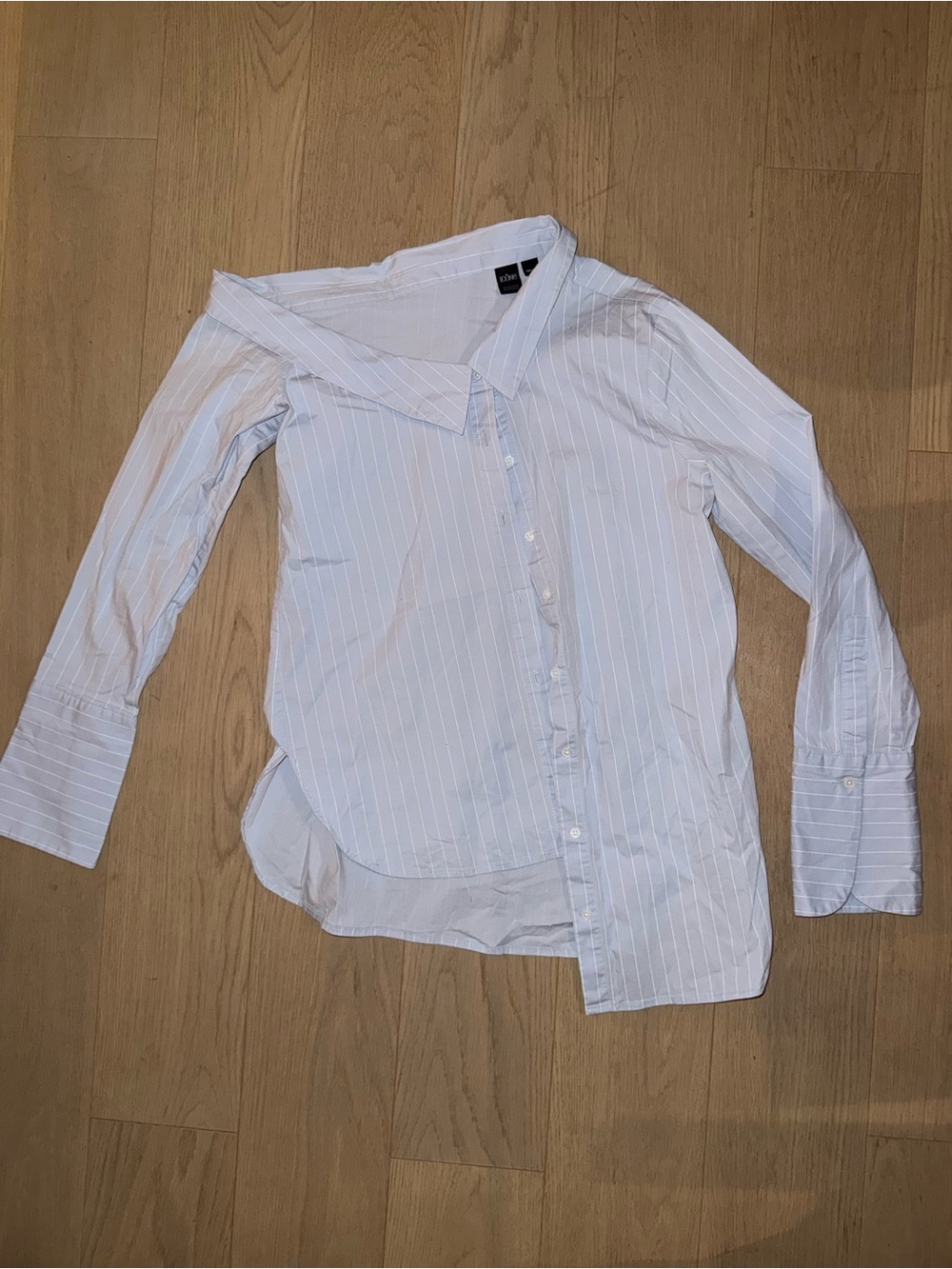 Light Blue Pinstripe Asymmetric Button-Up Shirt